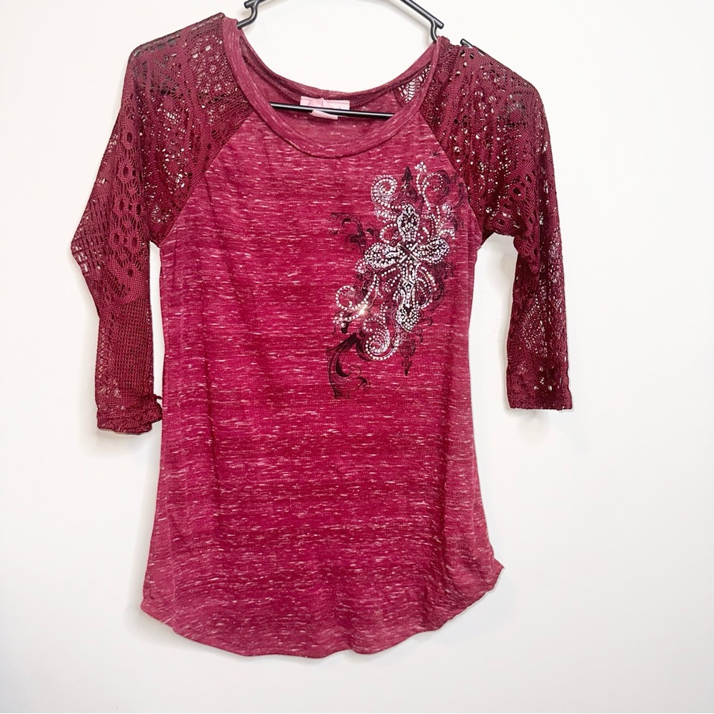 Angels & Diamond Red Quarter Length Bling Rhinestone Tee!